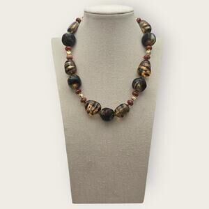 Brown & Gold Tiger Stripe Beaded Statement Necklace